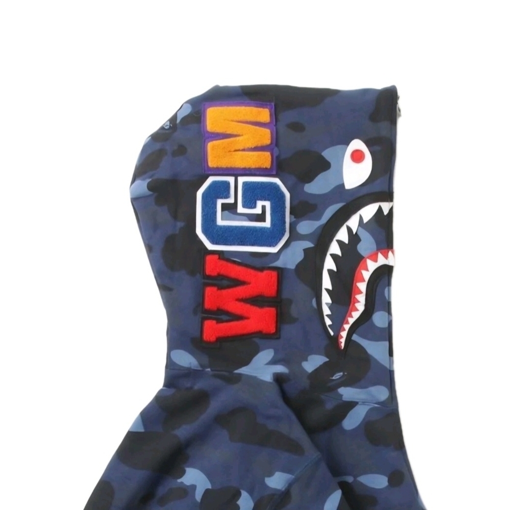 BAPE Color Camo Shark WGM Hoodie Sweatshirt Navy Blue | A Bathing Ape LG ( EUC) - Picture 5 of 8